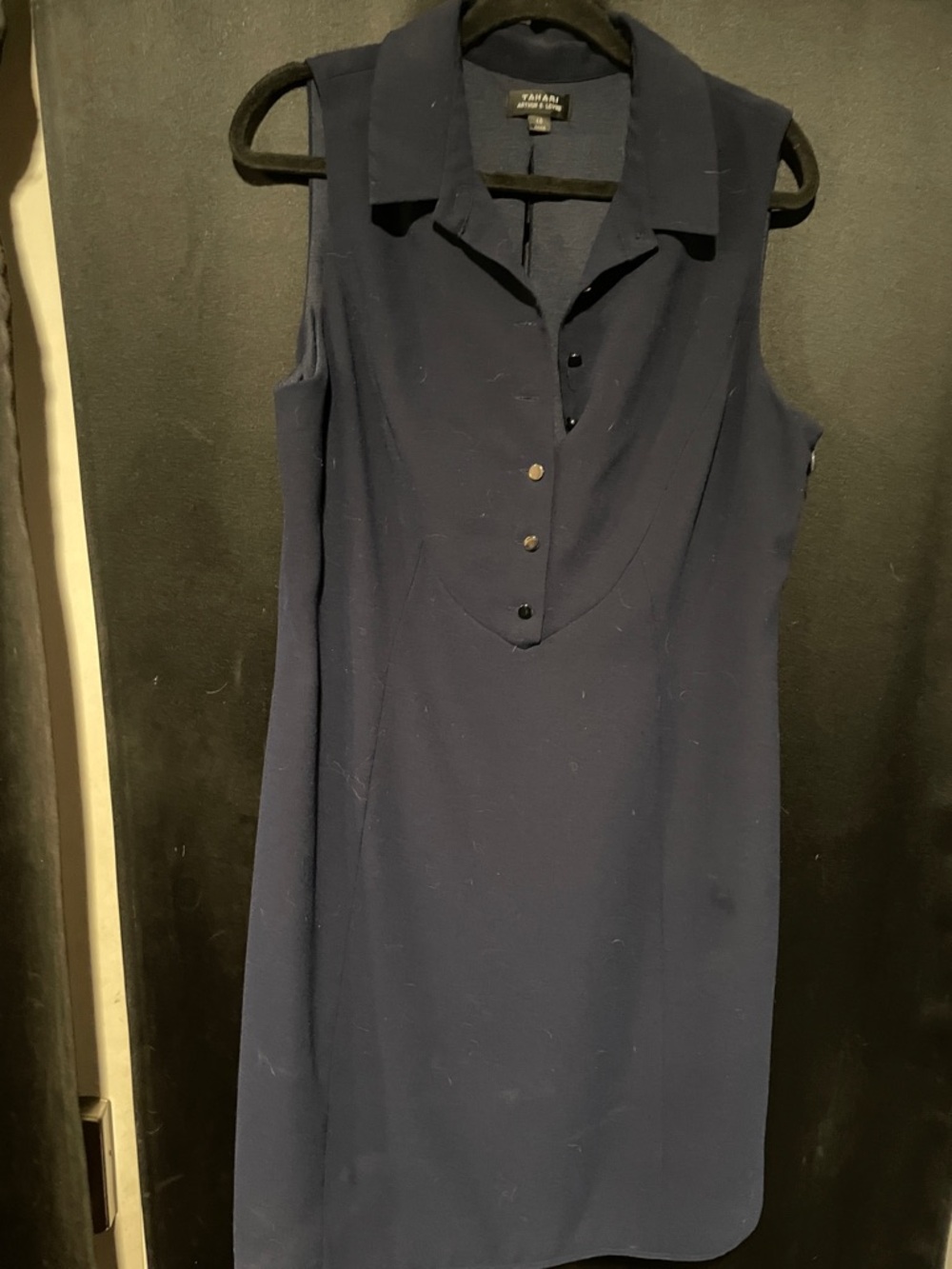 Tahari Navy Collared Sleeveless Shift Dress